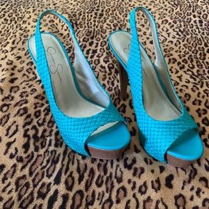 Jessica Simpson snakeskin peep toe stiletto